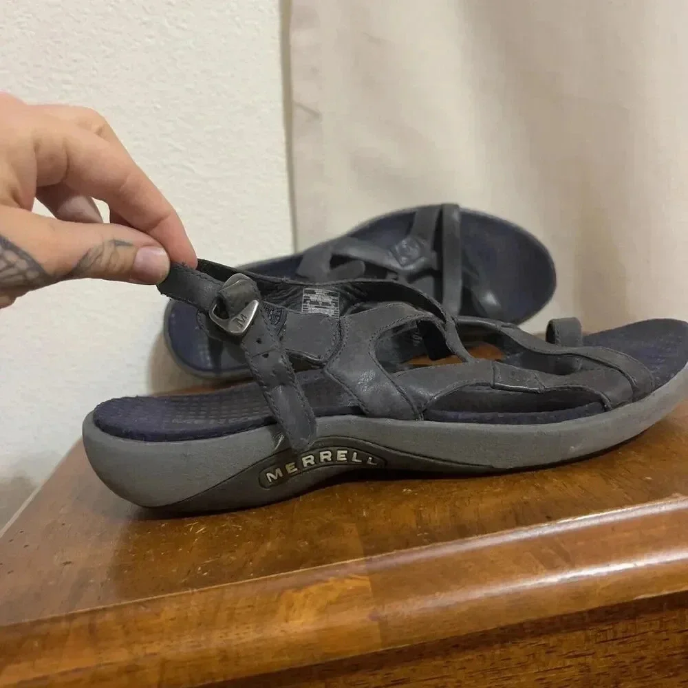 Merrell Agave Women's Sandals Navy Blue Leather Strappy Adjustable Size 8 Hiking